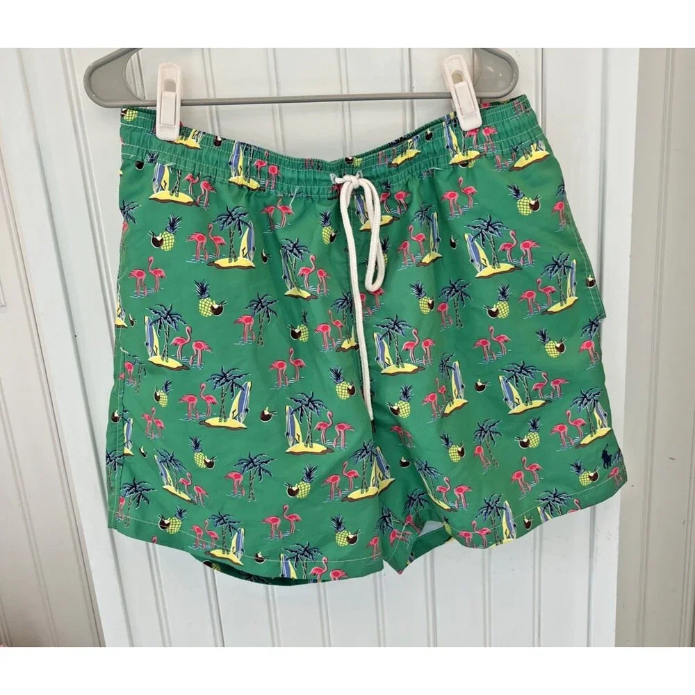 Polo Ralph Lauren Men's XXL Swim Trunks Flamingo Surf Palm Trees Pockets